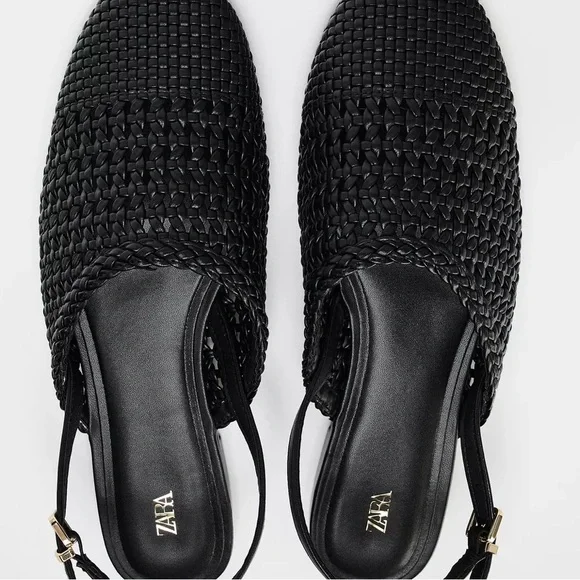 Zara Black Woven Slingback Flats - Picture 3 of 4